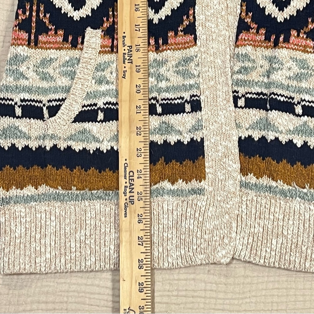 LL Bean Woman's Small Petite Cotton Ragg Sweater Open Cardigan Fair Isle 508193 - Picture 15 of 15